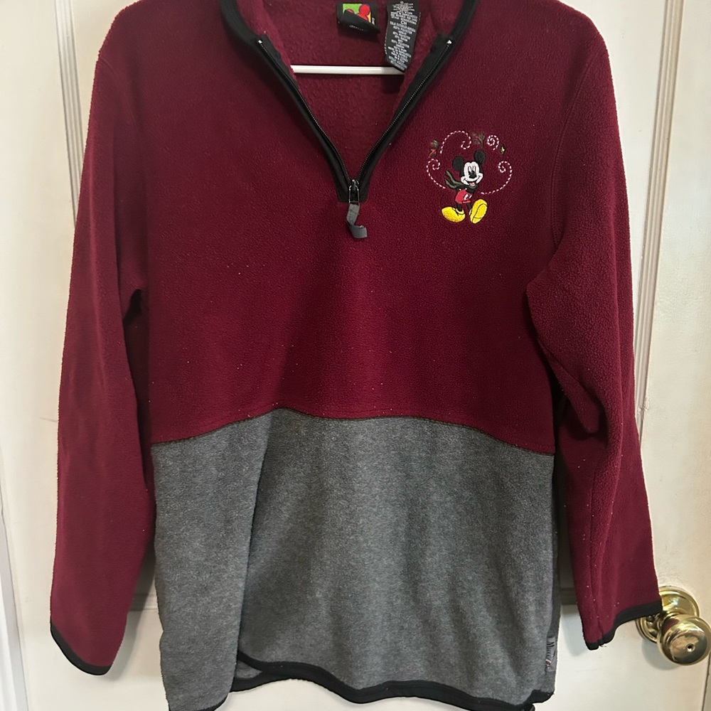 Vintage Disney Mickey Unlimited Maroon Fleece Quarter-Zip Pullover